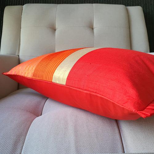 Patchwork Orange and Red Brocade Lumbar Pillow Cover