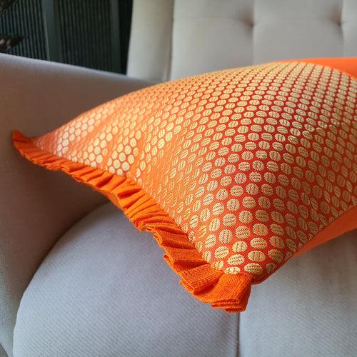 Patchwork Orange Brocade Lumbar Pillow Cover