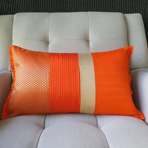 Patchwork Orange Brocade Lumbar Pillow Cover