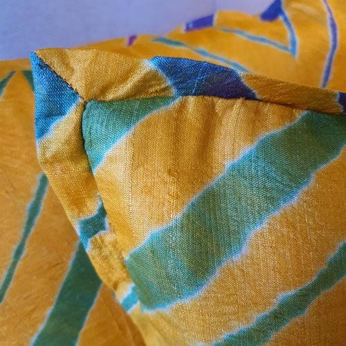 Yellow Leheria Dyed Silk Cushion Cover, Set of 2