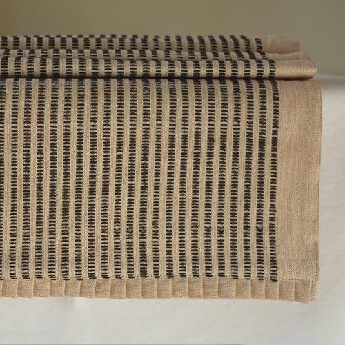 Beige and Black Handloom Cotton Table Runner