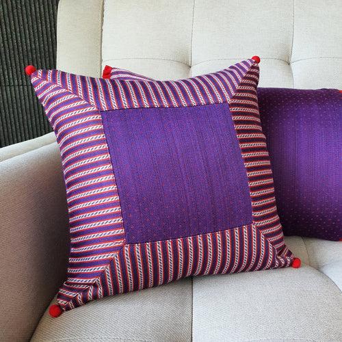 Purple Patchwork Mashru Cushion Cover