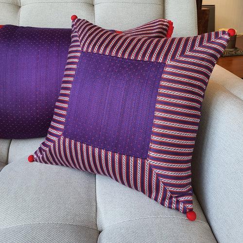 Purple Patchwork Mashru Cushion Cover