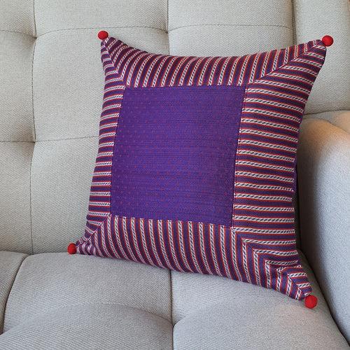 Purple Patchwork Mashru Cushion Cover