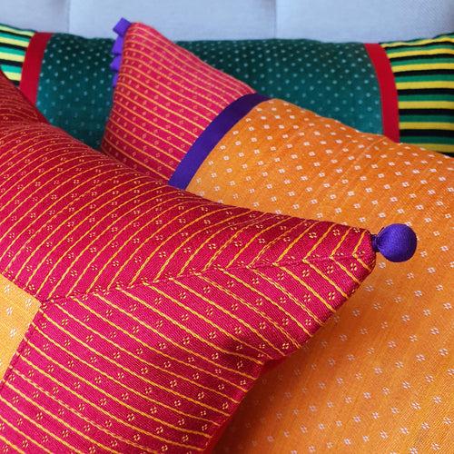 Yellow Patchwork Mashru Cushion Cover