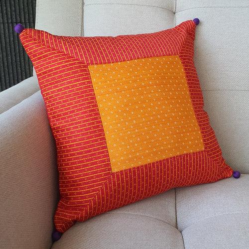 Yellow Patchwork Mashru Cushion Cover