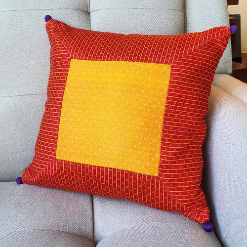 Yellow Patchwork Mashru Cushion Cover