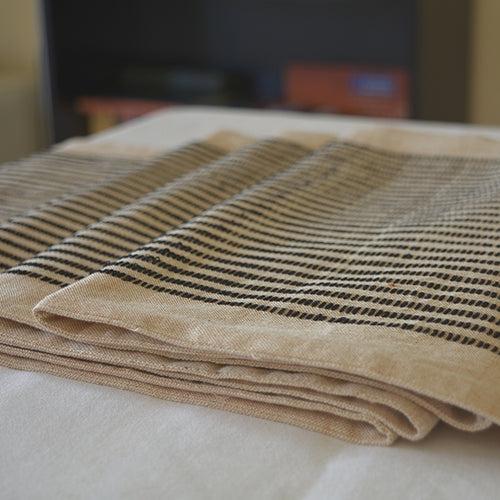 Beige and Black Handloom Cotton Table Runner