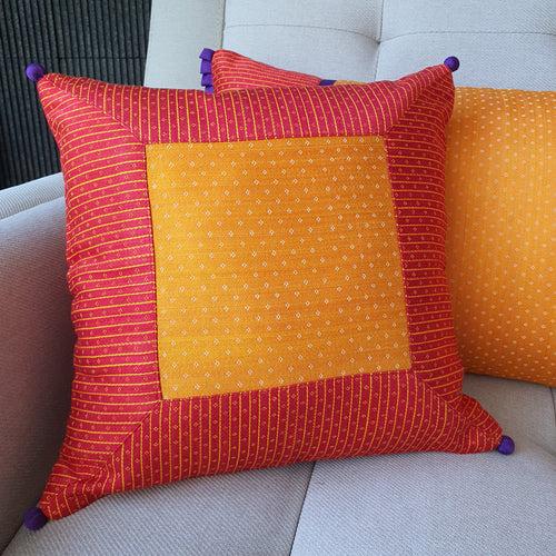 Yellow Patchwork Mashru Cushion Cover