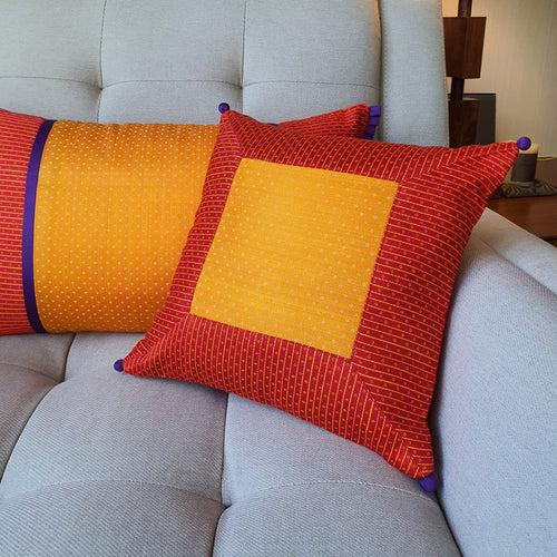 Yellow Patchwork Mashru Cushion Cover