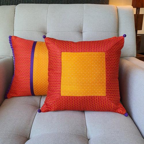 Yellow Patchwork Mashru Cushion Cover