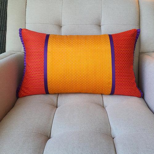 Yellow & Red Patchwork Mashru Cushion Cover