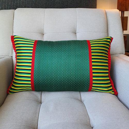 Green Patchwork Mashru Cushion Cover