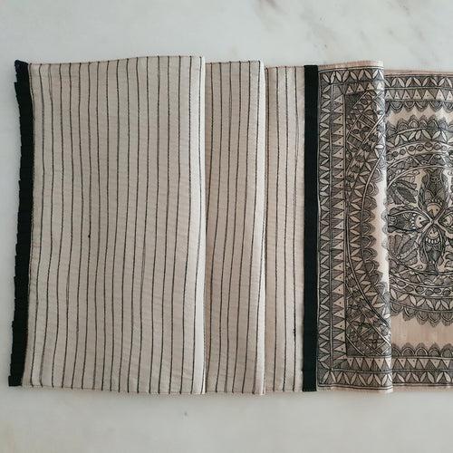 Black on Natural Tussar, Hand Painted Madhubani Table Runner