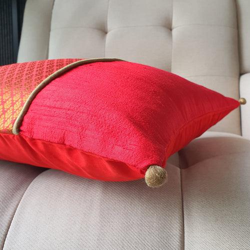 Beautiful Red Brocade Silk Cushion Cover, 40 x 40cm