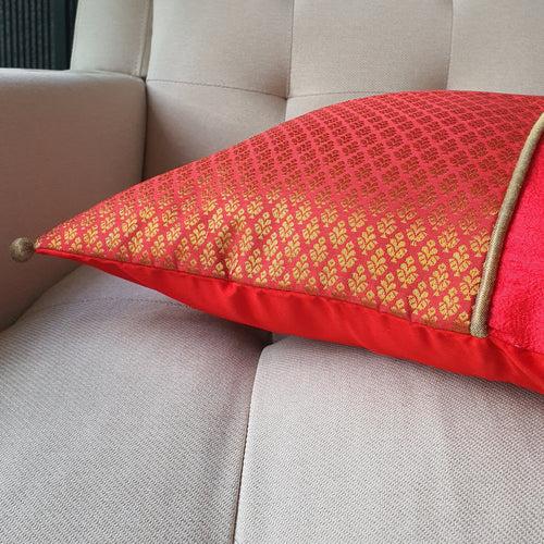 Beautiful Red Brocade Silk Cushion Cover, 40 x 40cm