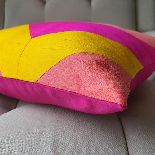 Pink & Yellow Chevron Pillow in Dupioni Silk