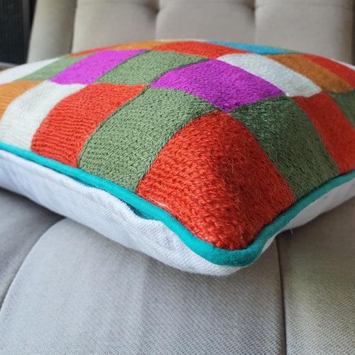 Multi Colour Embroidered Geometric Cushion Cover