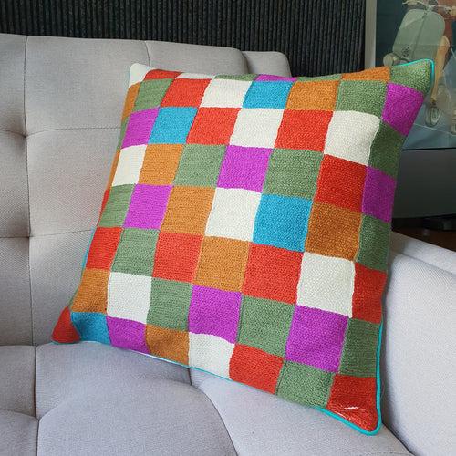 Multi Colour Embroidered Geometric Cushion Cover