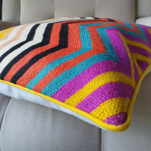 Multi Colour Embroidered Chevron Cushion Cover