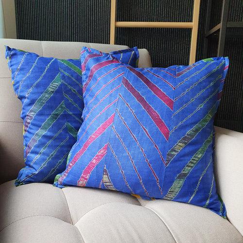 Leheria Dyed Silk Cushion Cover, Blue Set of 2