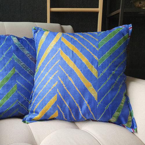 Leheria Dyed Silk Cushion Cover, Blue Set of 2