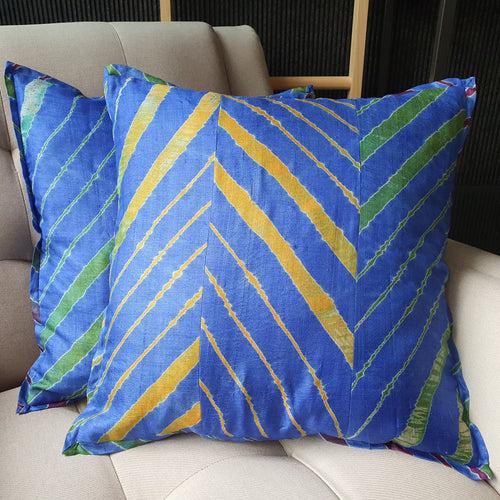 Leheria Dyed Silk Cushion Cover, Blue Set of 2