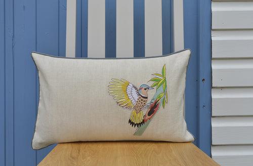 Embroidered Wood Pecker Cushion Cover