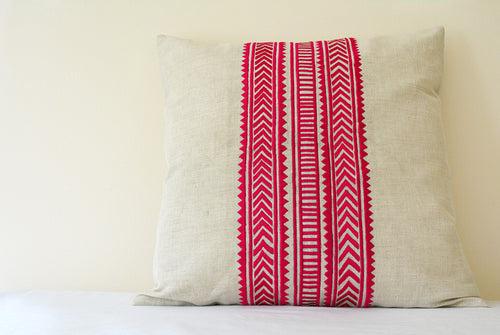 Beautiful Pink Geometric Embroidery on Cotton Linen Base