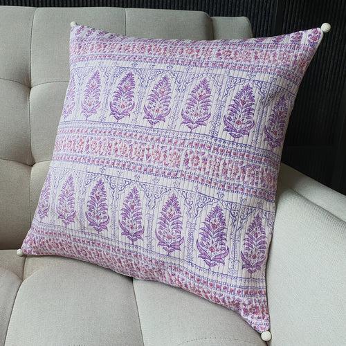 Lilac Block Printed Cushion Cover