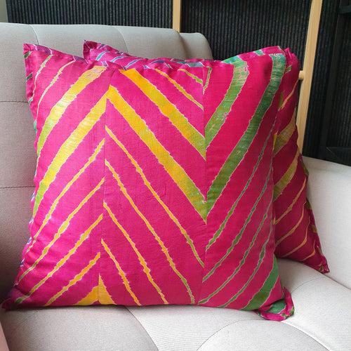 Pink Leheria Dyed Silk Cushion Cover, Set of 2