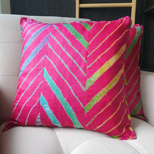 Pink Leheria Dyed Silk Cushion Cover, Set of 2