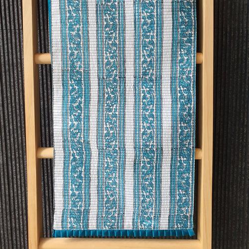 Teal Block Printed Table Runner