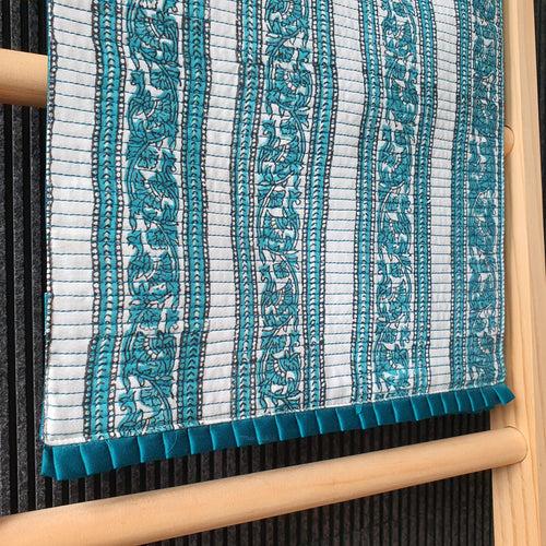 Teal Block Printed Table Runner