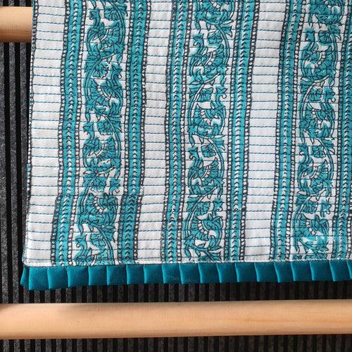 Teal Block Printed Table Runner