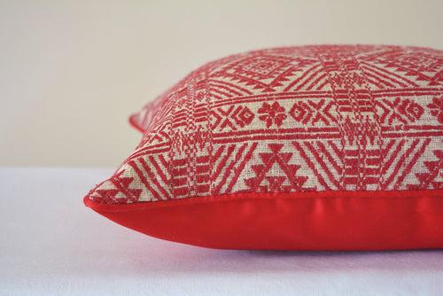 Red Woven Ahimsa/Peace Silk Pillow Cover