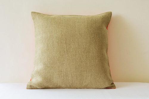 Dark Orange Dupioni Silk & Natural Linen Reversible Pillow Cover