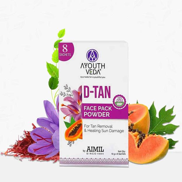 Ayouthveda D-Tan Face Pack Powder For Tan Removal 80gm (10gX8 Sachets)