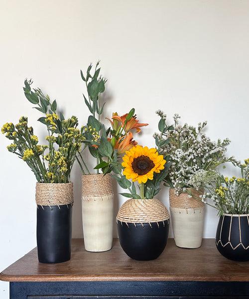 Sand Cylindrical Terracotta Cane Vase