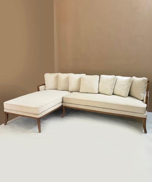 Dome Teak Velvet Cream Sofa