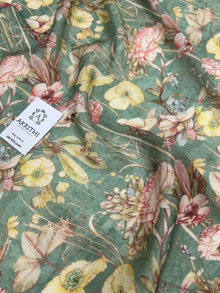Digital floral printed pure chinon fabric
