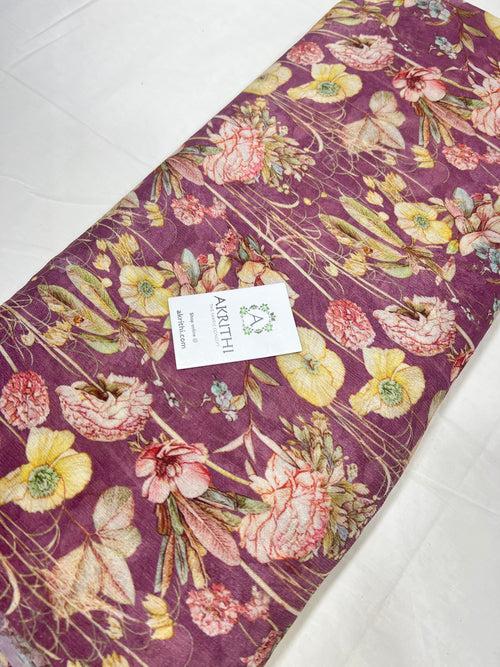 Digital floral printed pure chinon fabric