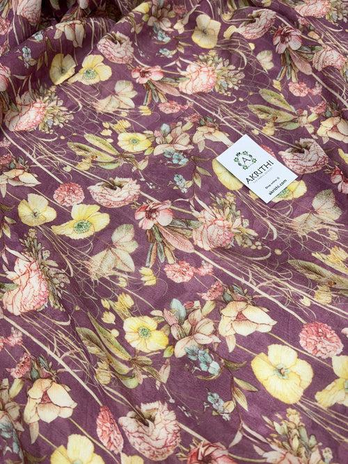 Digital floral printed pure chinon fabric