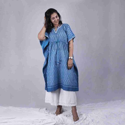 School of Fish Blue Ikat Kaftan