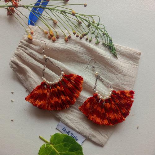 Zareena Red - Orange Ikat Earrings