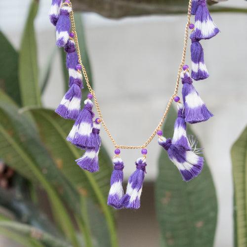 Ikat Tassels Necklace - Purple