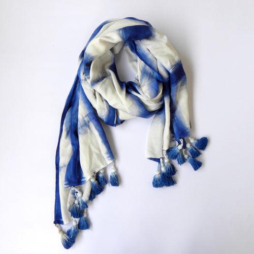 Blue Shibori Checks Stole