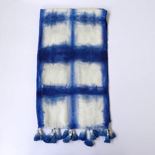 Blue Shibori Checks Stole