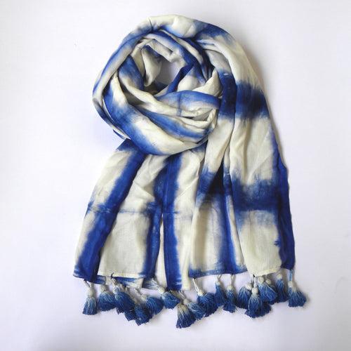 Blue Shibori Checks Stole