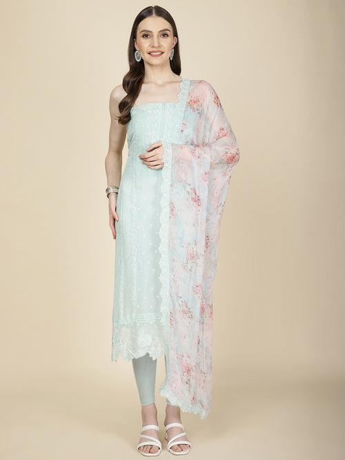 Neck Embroidered Organza Unstitched Suit Piece With Dupatta